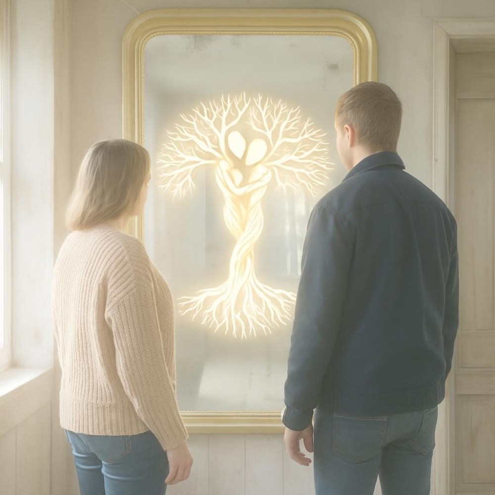 A mirror, observed by a couple